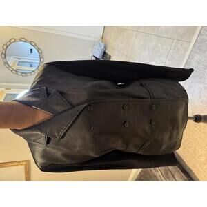 Women's Piazza Sempione Black Leather Blazer w Knit Sleeves sz 12